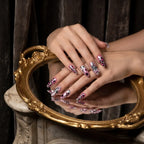 Press on Nails Kentrim Pink Leopard Zebra Star Rhinestone Almond Press On Nails - 30 Pieces, 15 Sizes Pink