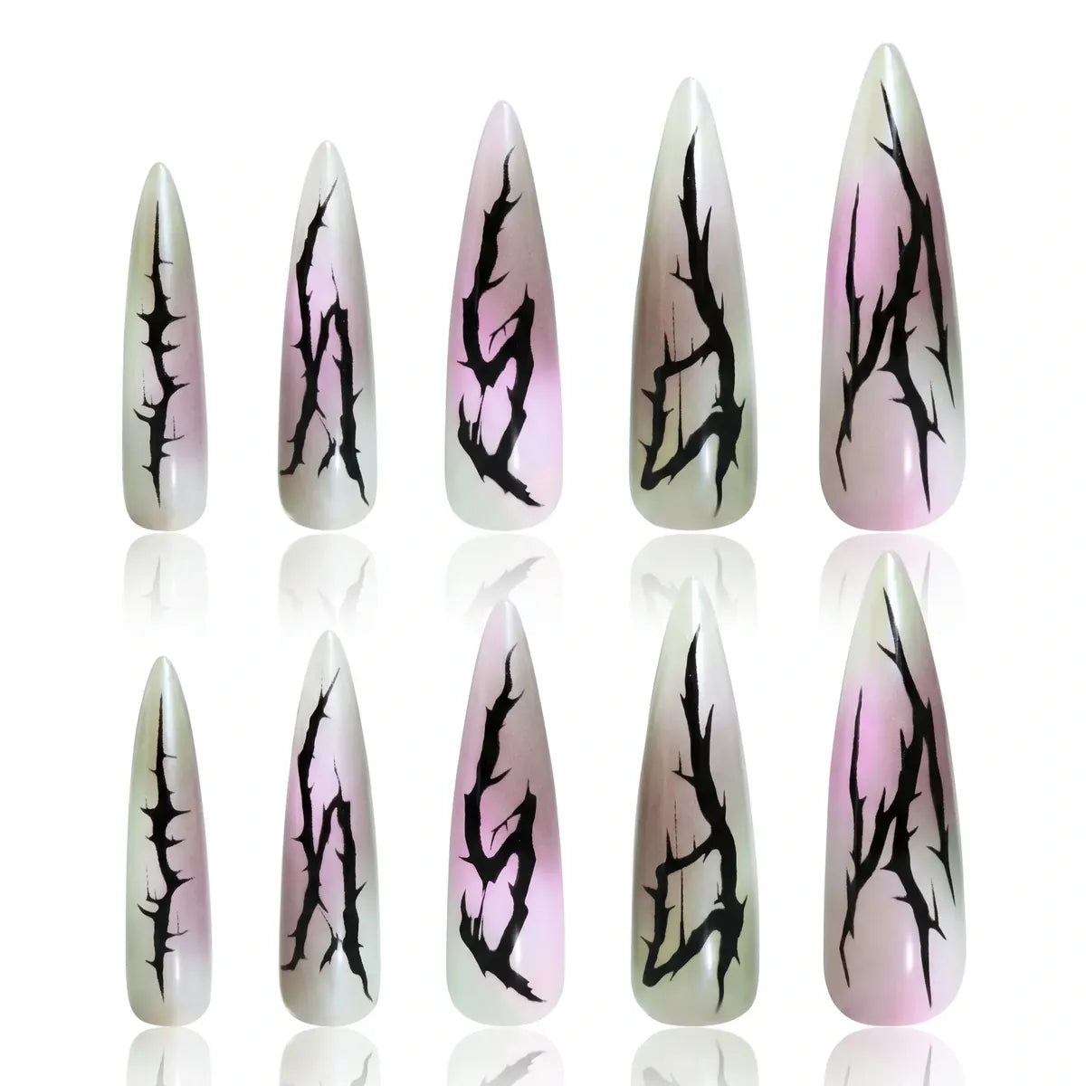 Kentrim Pink Purple Aurora Thorn Long Stiletto Press On Nails - 30 Pieces, 15 Sizes Secondary image