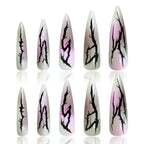 Press on Nails Kentrim Pink Purple Aurora Thorn Long Stiletto Press On Nails - 30 Pieces, 15 Sizes Black