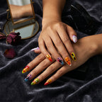 Press on Nails Kentrim Rainbow Gradient Clown Face Star Pearl Long Almond Press On Nails - 10 Pieces Mixed Sizes