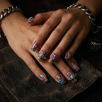 Press on Nails Kentrim Rainbow Plaid Saturn Star Medium Square Press On Nails - 30 Pieces, 15 Sizes Pink