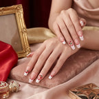 Press on Nails Kentrim Red Line French Cherry Long Coffin Press On Nails - 30 Pieces, 15 Sizes Pink
