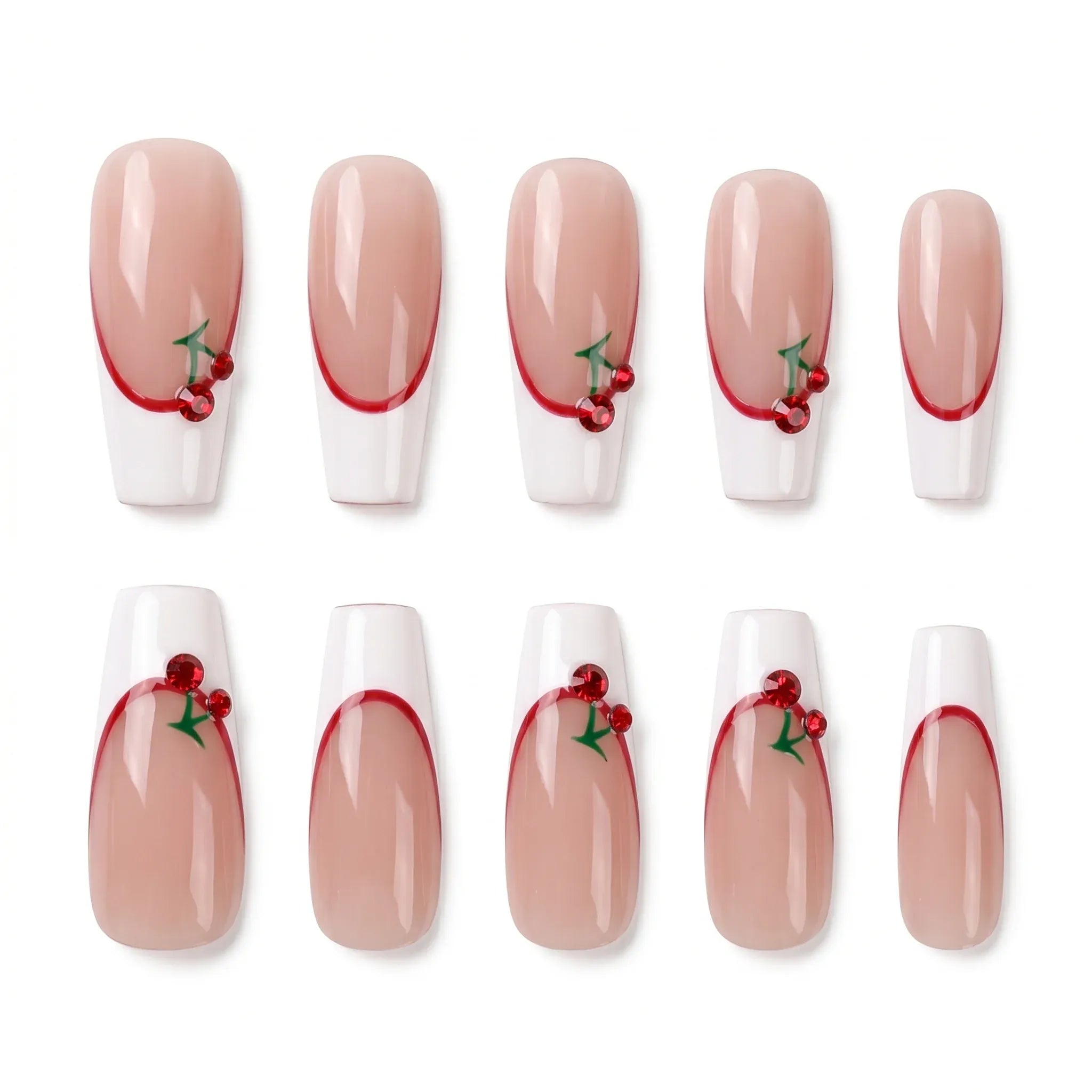 Kentrim Red Line French Cherry Long Coffin Press On Nails - 30 Pieces, 15 Sizes Secondary image