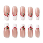 Press on Nails Kentrim Red Line French Cherry Long Coffin Press On Nails - 30 Pieces, 15 Sizes Pink