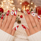 Press on Nails Kentrim Red White Snow Santa Clear Christmas Tree Long Almond Press On Nails - 30 Pieces, 15 Sizes Red