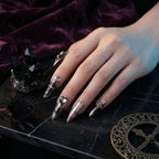 Press on Nails Kentrim Silver Black Gradient Butterfly Heart Almond Press On Nails - 30 Pieces, 15 Sizes Black