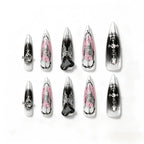 Press on Nails Kentrim Silver Black Gradient Butterfly Heart Almond Press On Nails - 30 Pieces, 15 Sizes Black