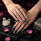 Press on Nails Kentrim Silver Black Gradient Butterfly Heart Almond Press On Nails - 30 Pieces, 15 Sizes Black