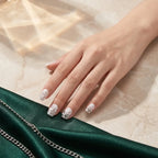 Press on Nails Kentrim Silver Glitter Wave Star Metal Stud Short Square Press On Nails - 30 Pieces, 15 Sizes White