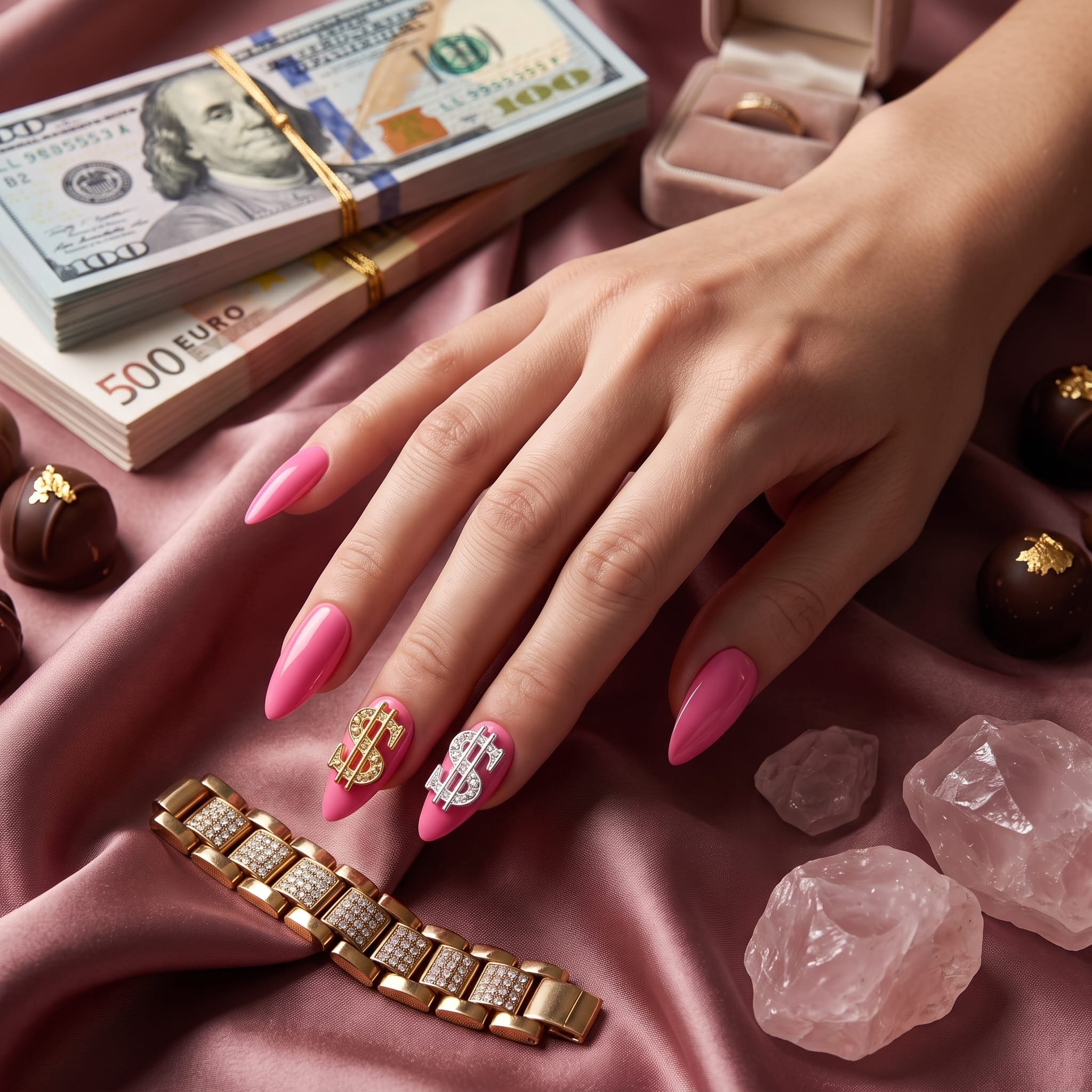 Press on Nails Kentrim Multi Color Almond Dollar Press On Nails - 24 Pieces (12 Sizes)