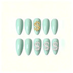 Press on Nails Kentrim Multi Color Almond Dollar Press On Nails - 24 Pieces (12 Sizes) Green