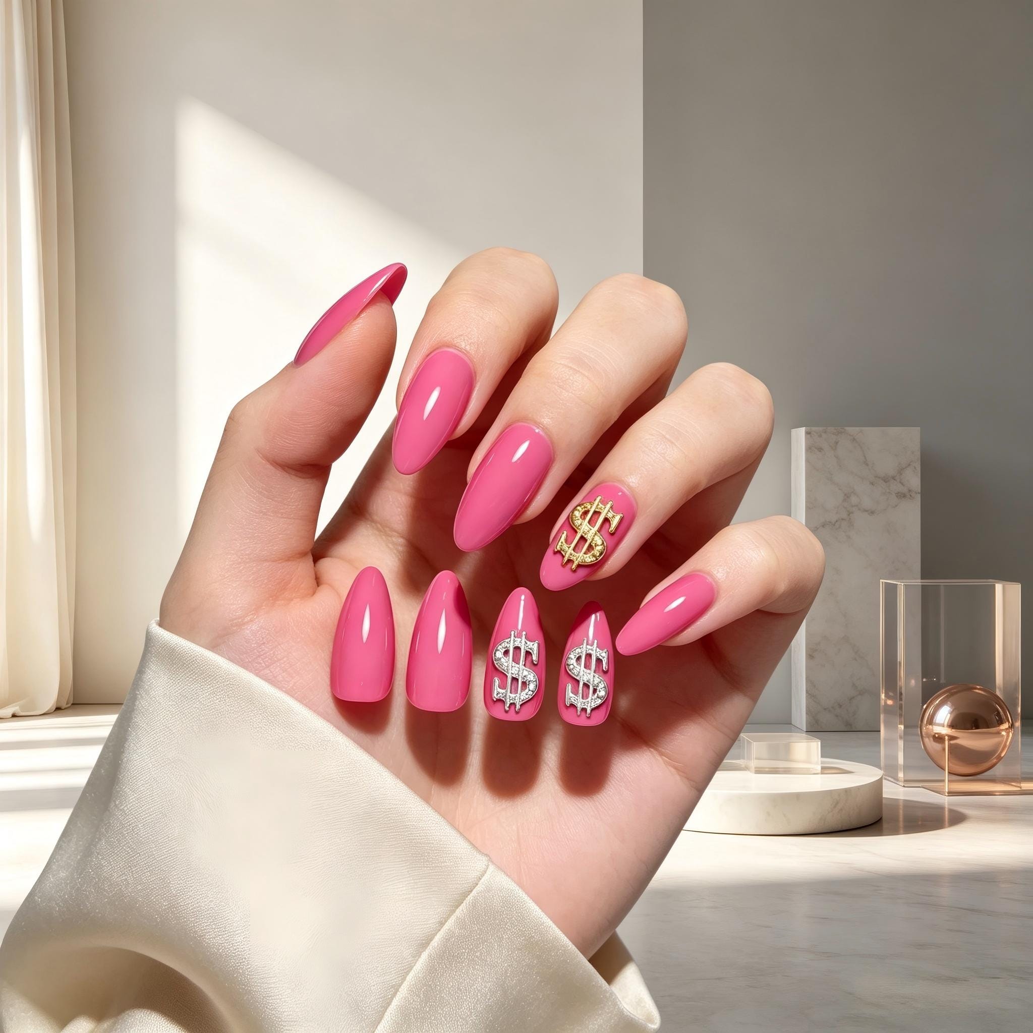 Press on Nails Kentrim Multi Color Almond Dollar Press On Nails - 24 Pieces (12 Sizes)