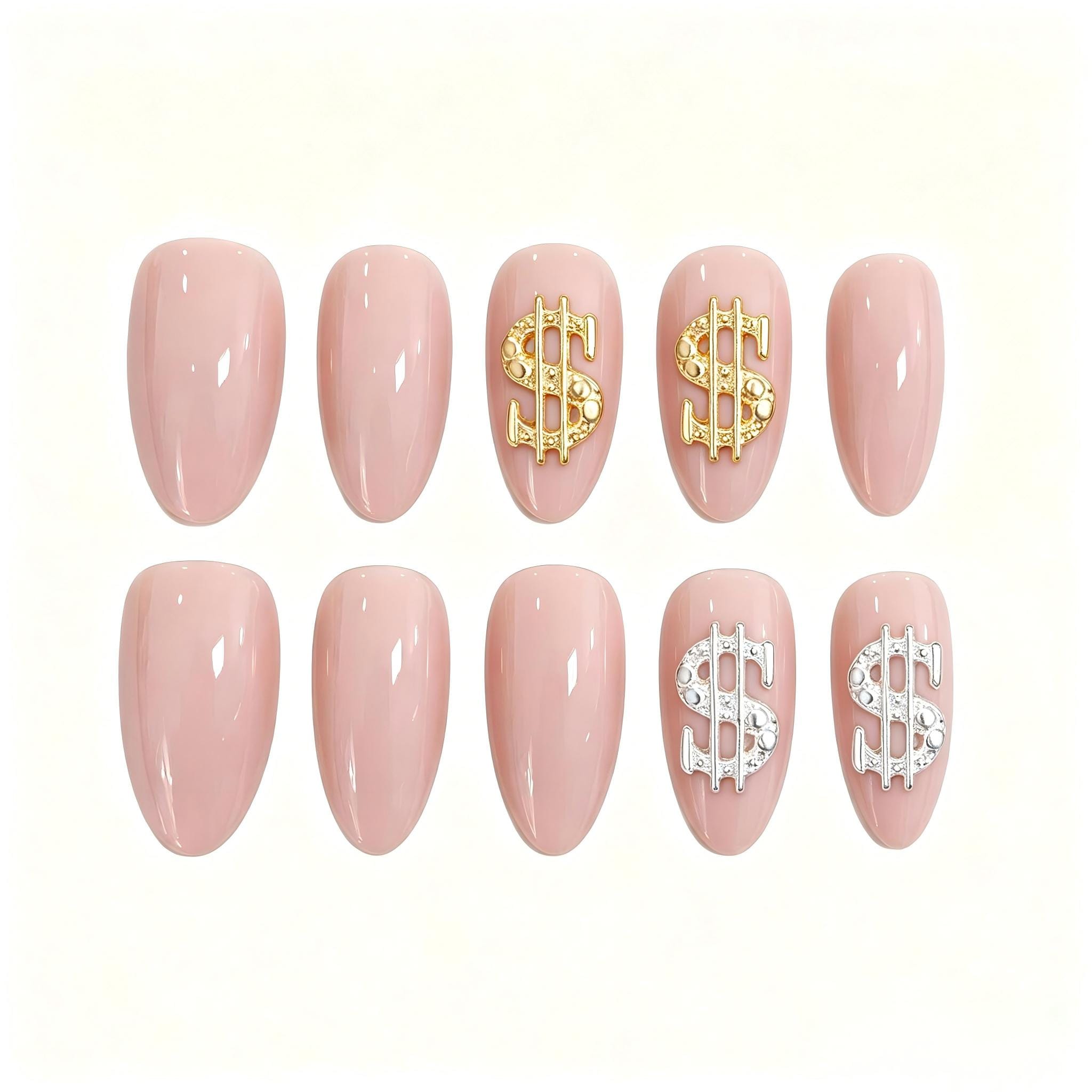 Press on Nails Kentrim Multi Color Almond Dollar Press On Nails - 24 Pieces (12 Sizes) Pink