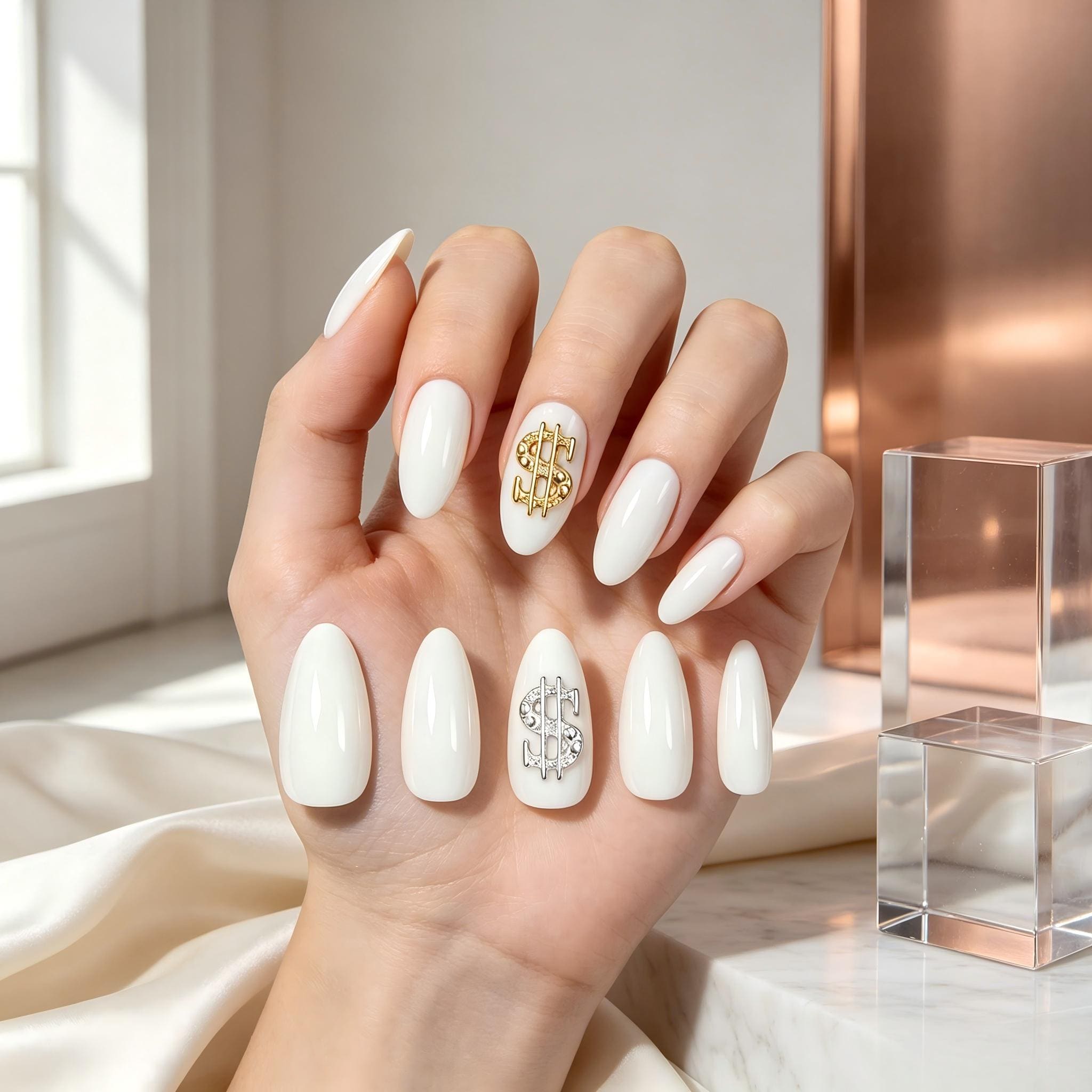 Press on Nails Kentrim Multi Color Almond Dollar Press On Nails - 24 Pieces (12 Sizes)