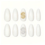 Press on Nails Kentrim Multi Color Almond Dollar Press On Nails - 24 Pieces (12 Sizes) White