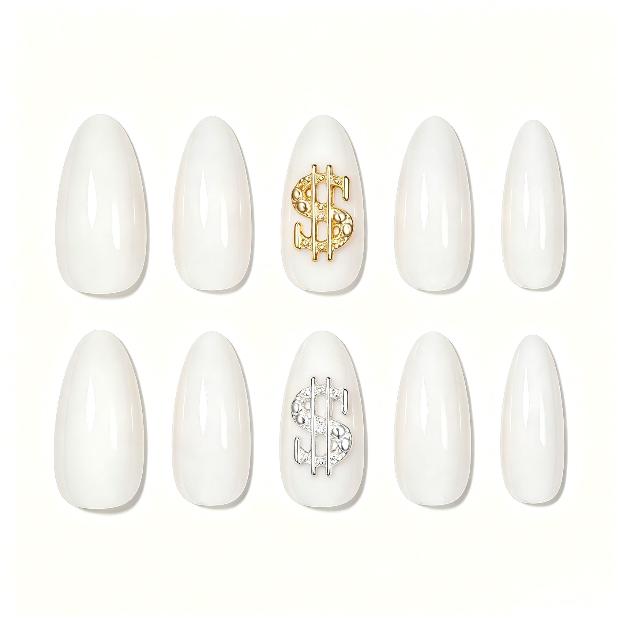 Press on Nails Kentrim Multi Color Almond Dollar Press On Nails - 24 Pieces (12 Sizes) White