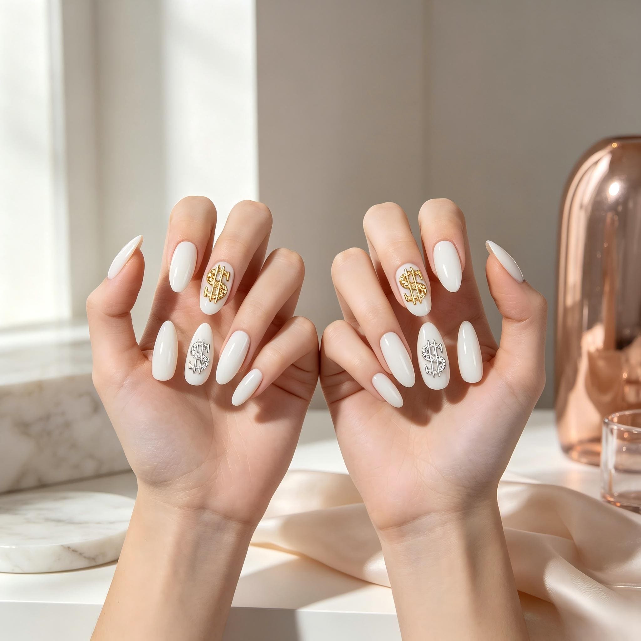 Press on Nails Kentrim Multi Color Almond Dollar Press On Nails - 24 Pieces (12 Sizes)