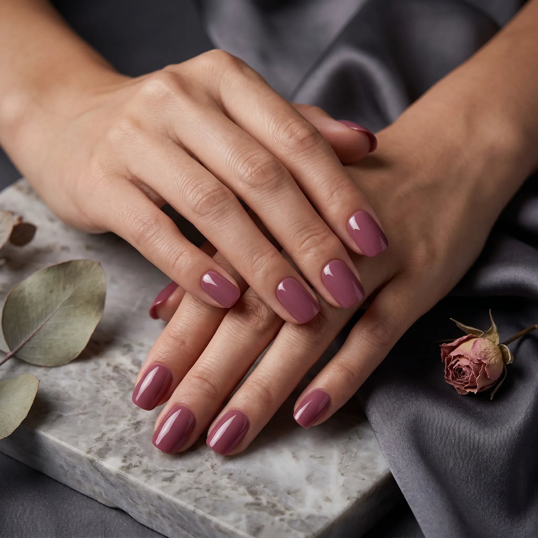 Kentrim Solid Dusty Mauve Minimal Medium Short Square Press On Nails - 24 Pieces 12 Sizes Secondary image