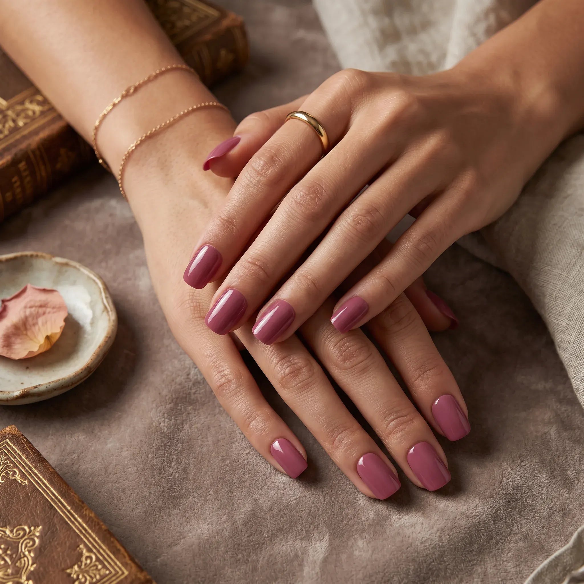 Press on Nails Kentrim Solid Dusty Mauve Minimal Medium Short Square Press On Nails - 24 Pieces 12 Sizes Purple