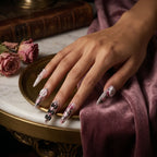 Press on Nails Kentrim Vintage Pink Rose Black Bow Nude Almond Press On Nails - 30 Pieces, 15 Sizes Pink