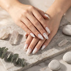 Press on Nails Kentrim White Pearlescent Water Drop Almond Press On Nails - 30 Pieces, 15 Sizes White