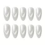 Press on Nails Kentrim White Pearlescent Water Drop Almond Press On Nails - 30 Pieces, 15 Sizes White
