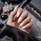 Press on Nails Kentrim White Pearlescent Water Drop Almond Press On Nails - 30 Pieces, 15 Sizes White