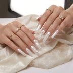 Press on Nails Kentrim White Silk Texture Pearl Long Coffin Press On Nails - 30 Pieces, 15 Sizes White
