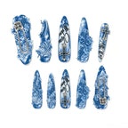 Press on Nails Kentrim Blue Denim Cross Stiletto Press On Nails - 30 Pieces, 15 Sizes Blue