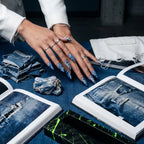 Press on Nails Kentrim Blue Denim Cross Stiletto Press On Nails - 30 Pieces, 15 Sizes Blue