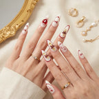 Press on Nails Kentrim Cream Red Heart Bow Almond Press On Nails - 30 Pieces, 15 Sizes White
