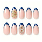 Press on Nails Kentrim French Tip Sign Almond Dollar Press On Nails - 30 Pieces, 15 Sizes Dark blue