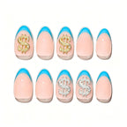 Press on Nails Kentrim French Tip Sign Almond Dollar Press On Nails - 30 Pieces, 15 Sizes Baby Blue
