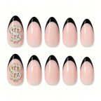 Press on Nails Kentrim French Tip Sign Almond Dollar Press On Nails - 30 Pieces, 15 Sizes Black