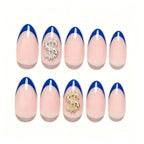 Press on Nails Kentrim French Tip Sign Almond Dollar Press On Nails - 30 Pieces, 15 Sizes Blue