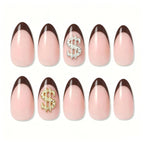Press on Nails Kentrim French Tip Sign Almond Dollar Press On Nails - 30 Pieces, 15 Sizes Brown