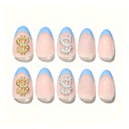 Press on Nails Kentrim French Tip Sign Almond Dollar Press On Nails - 30 Pieces, 15 Sizes Light blue