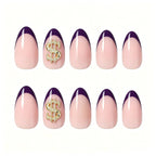 Press on Nails Kentrim French Tip Sign Almond Dollar Press On Nails - 30 Pieces, 15 Sizes Purple