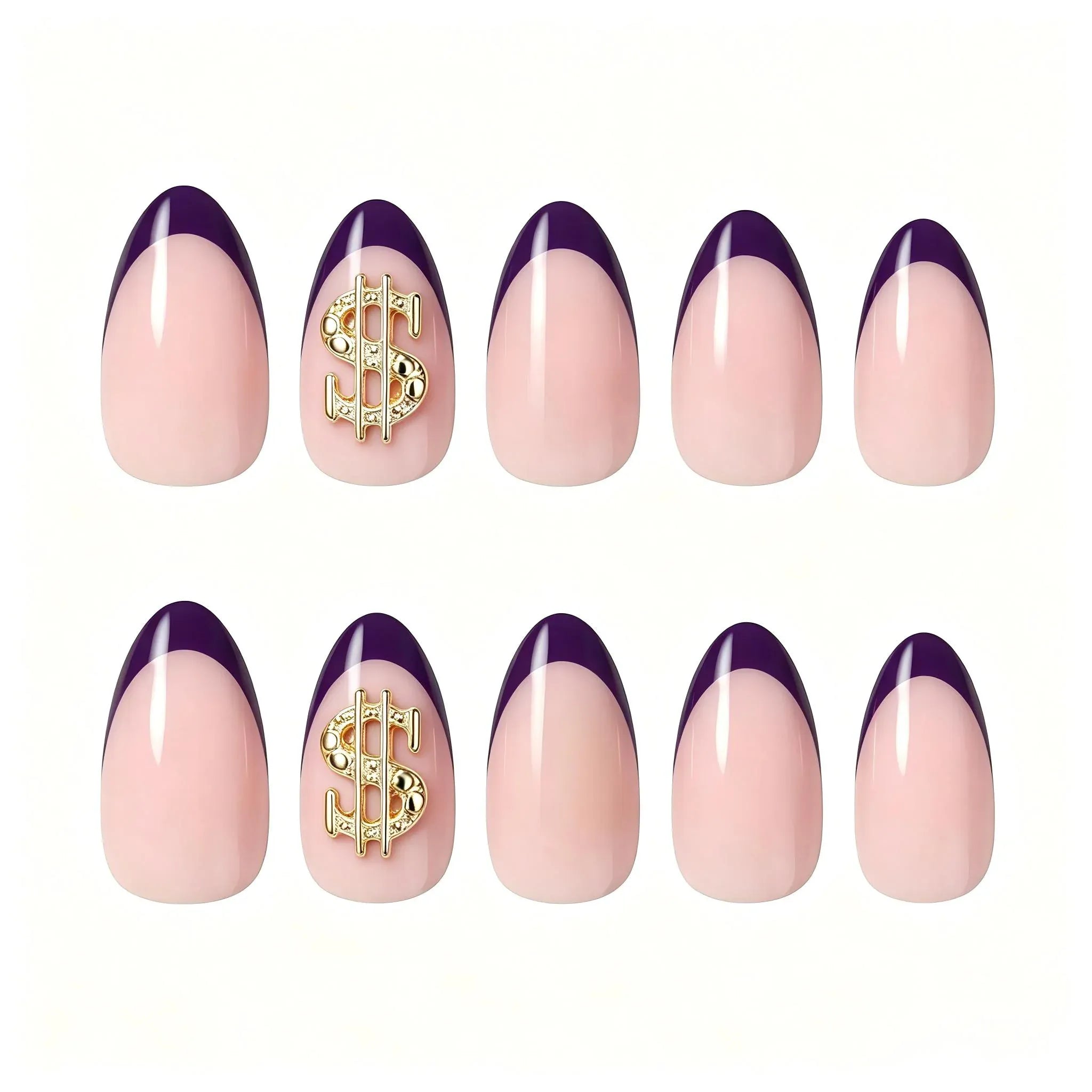 Press on Nails Kentrim French Tip Sign Almond Dollar Press On Nails - 30 Pieces, 15 Sizes Purple