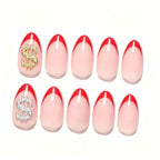 Press on Nails Kentrim French Tip Sign Almond Dollar Press On Nails - 30 Pieces, 15 Sizes Red