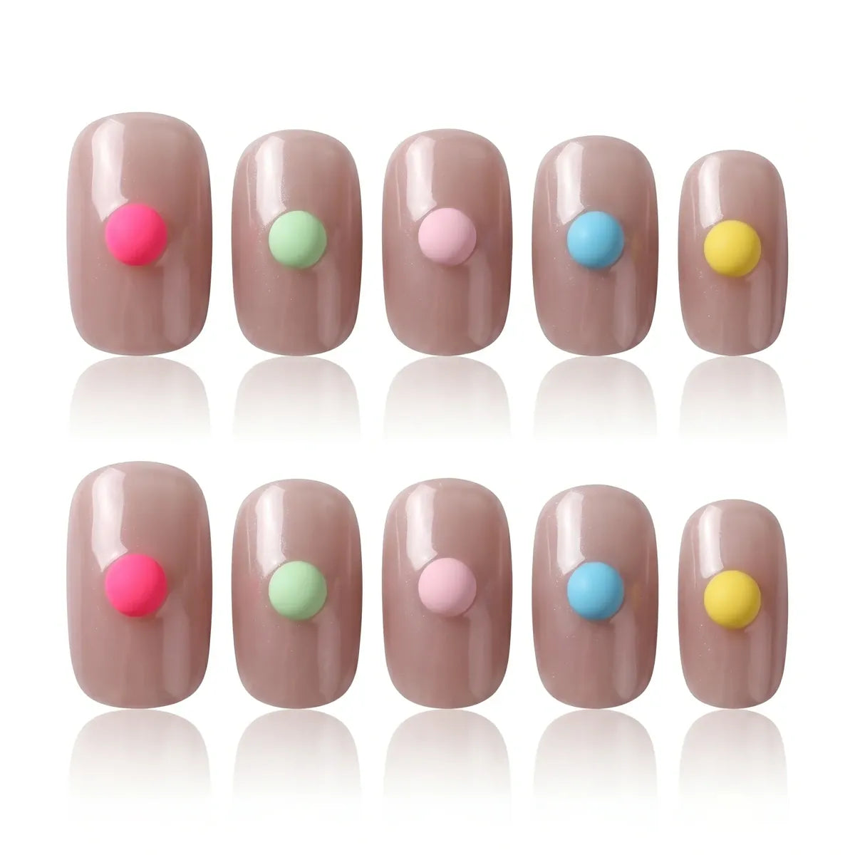 Kentrim Macaron Dot Nude Short Square Press On Nails - 30 Pieces, 15 Sizes Secondary image