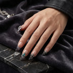Press on Nails Kentrim Smoky Black Marble Cross Saturn Long Coffin Press On Nails - 30 Pieces, 15 Sizes White