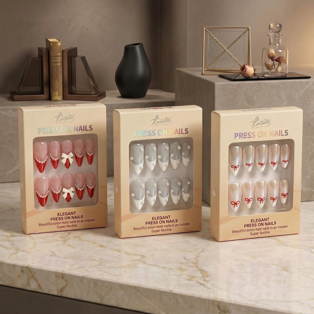 Kentrim French Tip 3-Set Press On Nails - 30 Pieces Total (3 x 10 Pieces)