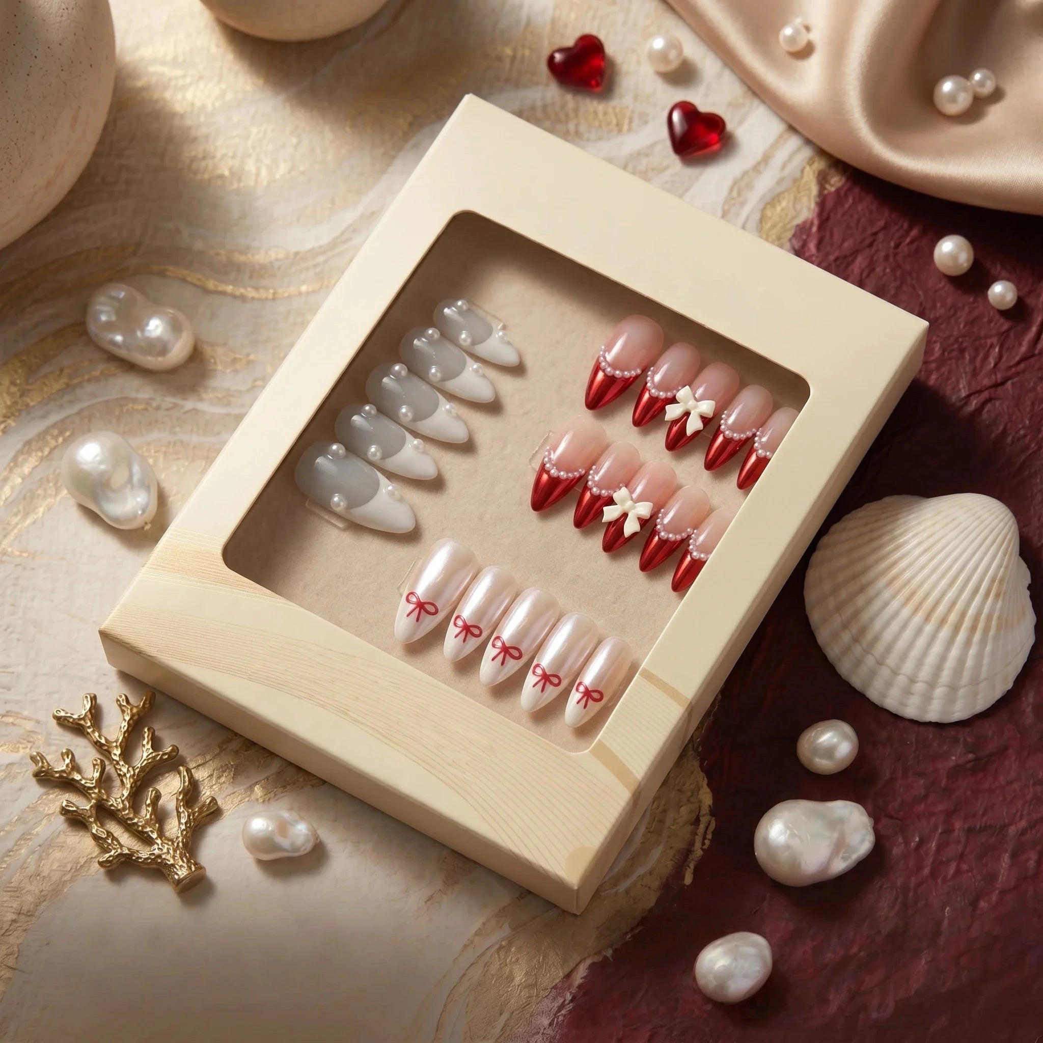 Kentrim French Tip 3-Set Press On Nails - 30 Pieces Total (3 x 10 Pieces)