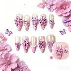 Kentrim Lavender 3D Flower & Bow Press On Nails- 10 Pieces (Single Size)
