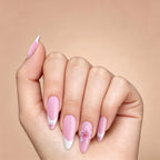 Kentrim Pink White French Tip 3D Flower Medium Almond Press On Nails - 24 Pieces, 12 Sizes