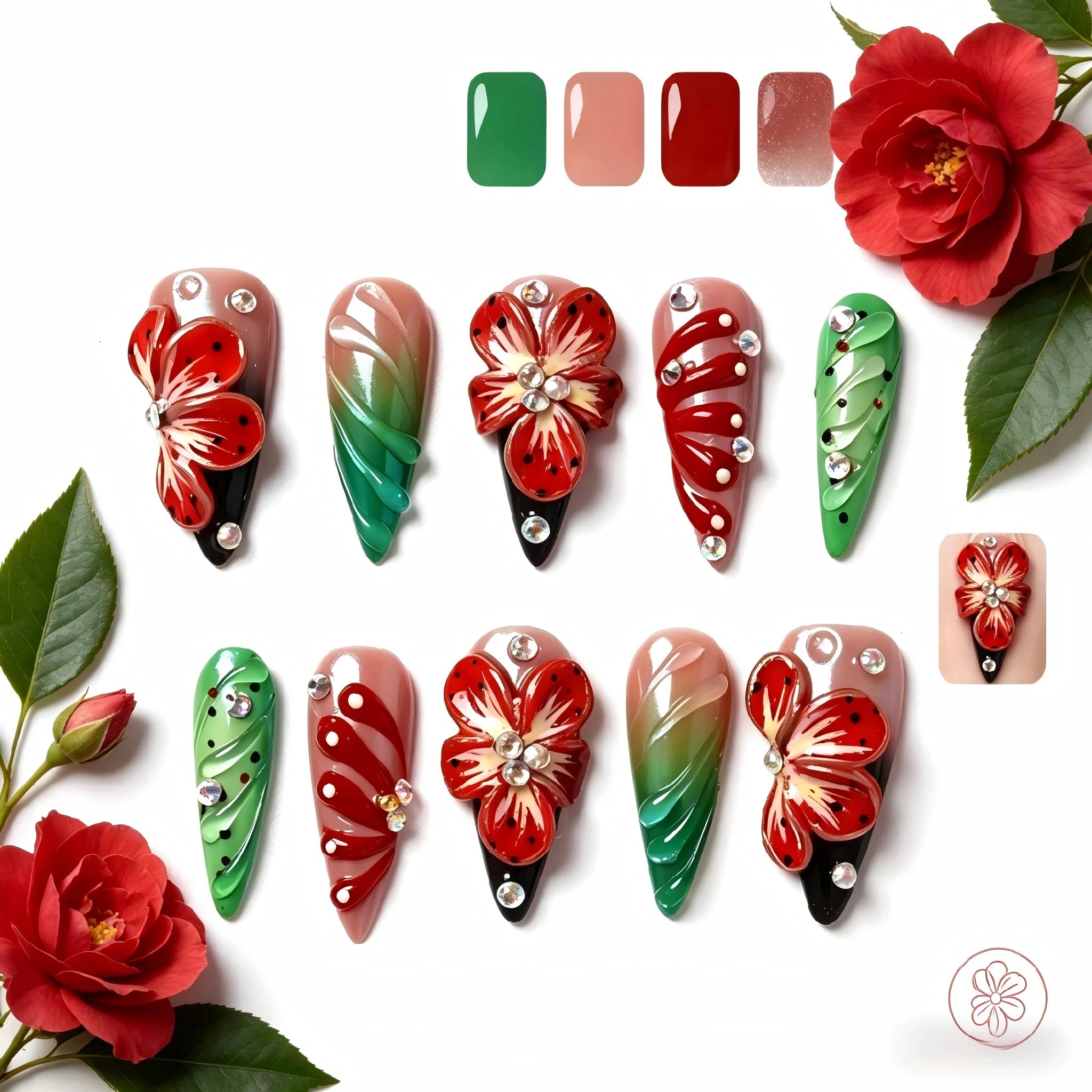 Kentrim Tropical Floral Press On Nails- 10 Pieces (Single Size)