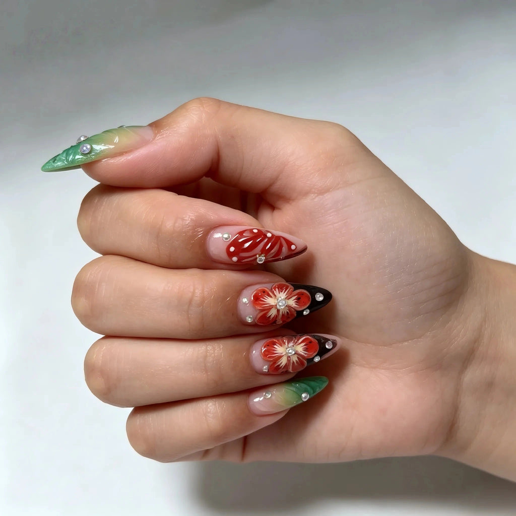 Kentrim Tropical Floral Press On Nails- 10 Pieces (Single Size)