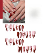 Kentrim Bold Red Abstract French Tip Long Stiletto Press On Nails - 24 Pieces, 12 Sizes