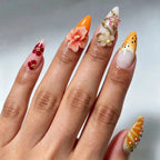 Kentrim Tropical Citrus Floral Press On Nails- 10 Pieces (Single Size)